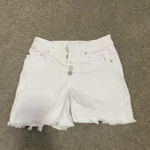 High-waisted white jean shorts
